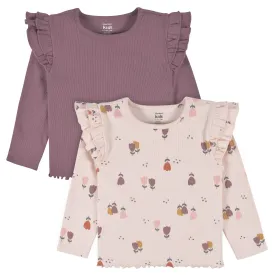 2-Pack Infant & Toddler Girls Burgundy Floral Double Ruffle Tops