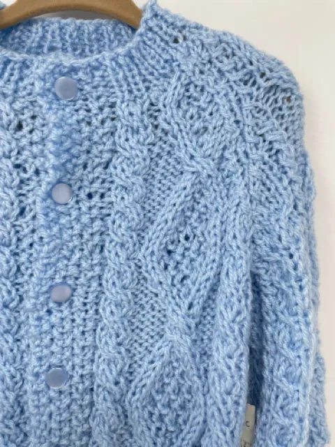 3 Y Light Blue Acrylic Knit Aran Cardigan & Hat