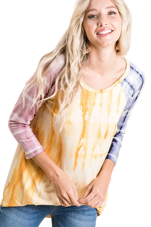 3/4 Sleeve Tie-Dye Top