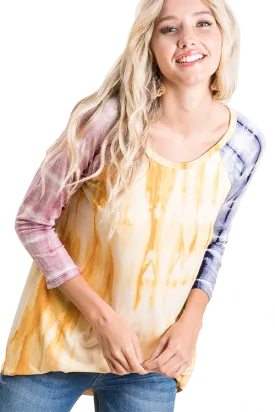 3/4 Sleeve Tie-Dye Top