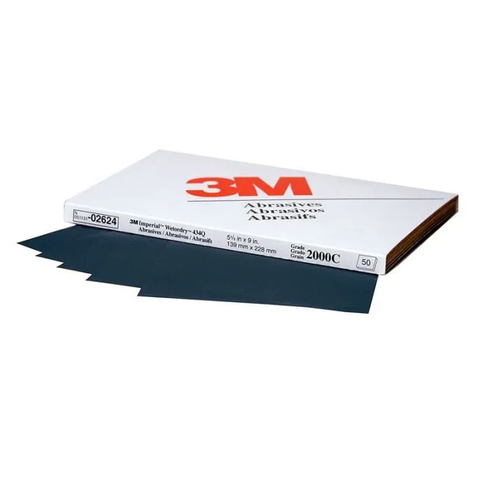 3M™ Wetordry™ Abrasive Sheet, 02624, 2000, heavy duty, 5 1/2 in x 9 in, 50 sheets per carton, 5 cartons per case