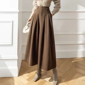 Accordian A Line High Waist Women's Long Woolen Skirt