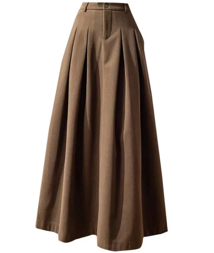 Accordian A Line High Waist Women's Long Woolen Skirt