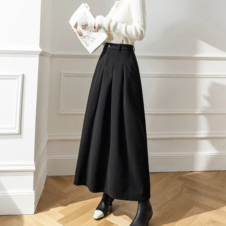 Accordian A Line High Waist Women's Long Woolen Skirt