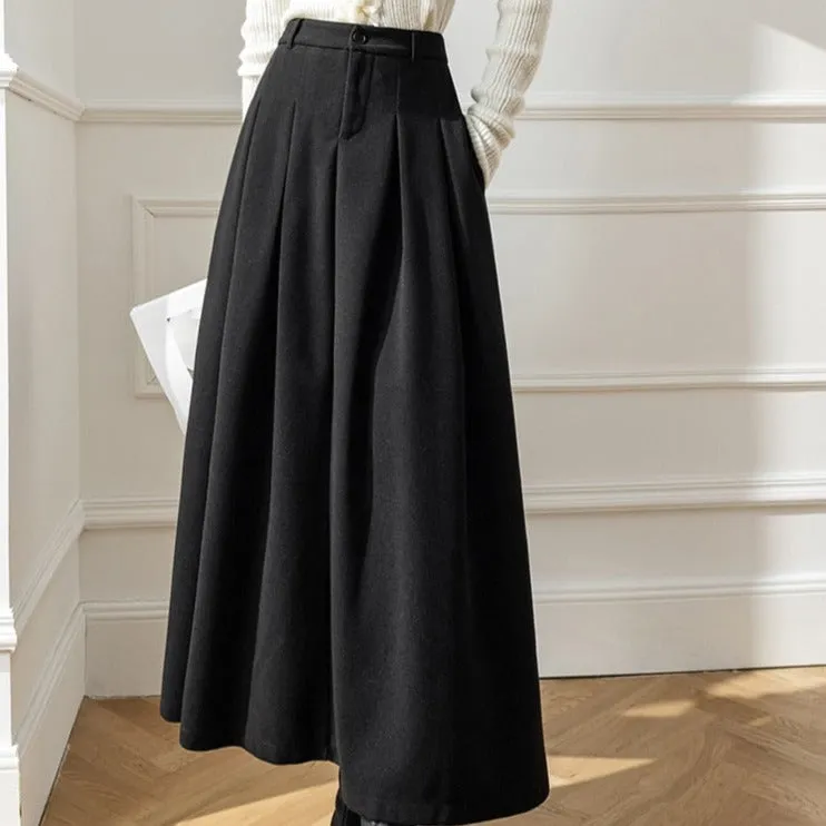 Accordian A Line High Waist Women's Long Woolen Skirt