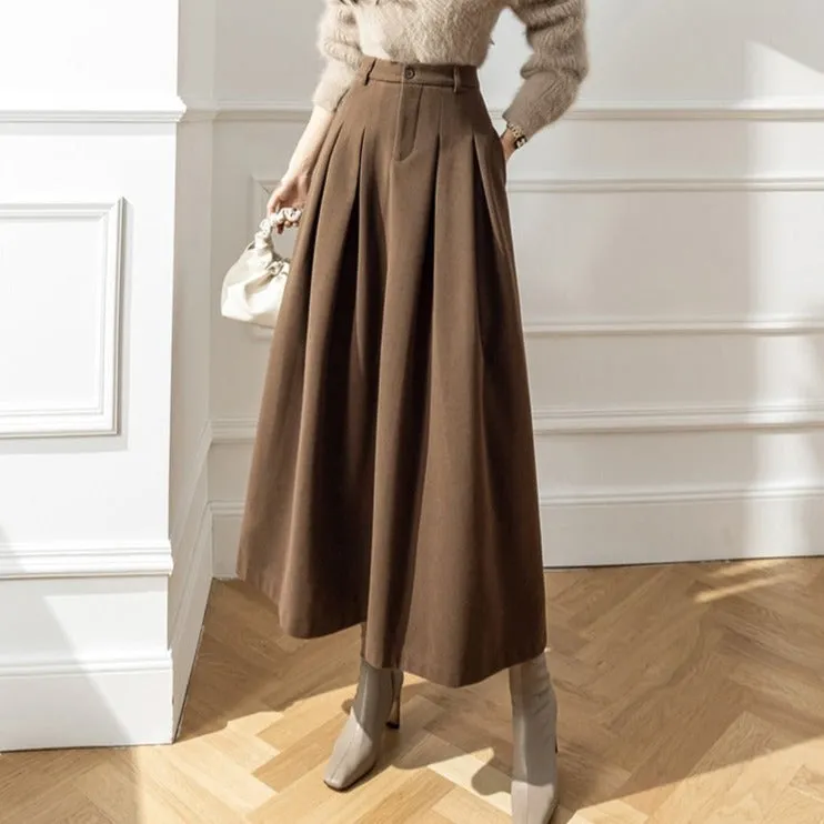 Accordian A Line High Waist Women's Long Woolen Skirt