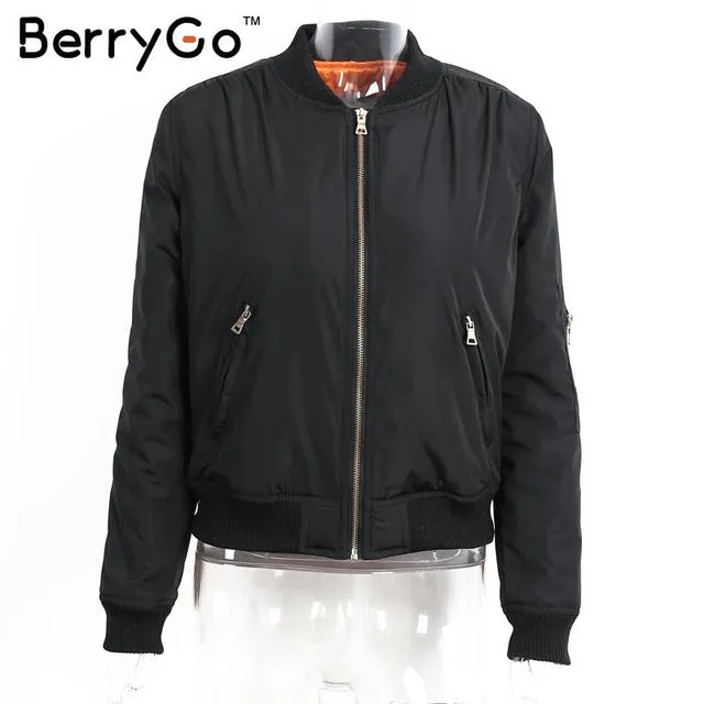 BerryGo Winter parkas Army Green bomber jacket Women coat cool basic down jacket Padded zipper chaquetas biker outwear