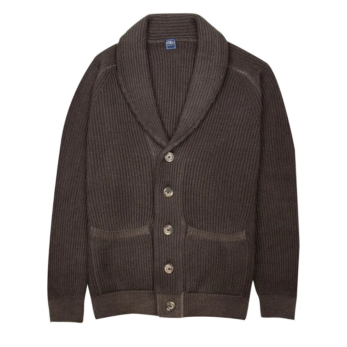 Brown Shawl Neck Merino Wool Cardigan