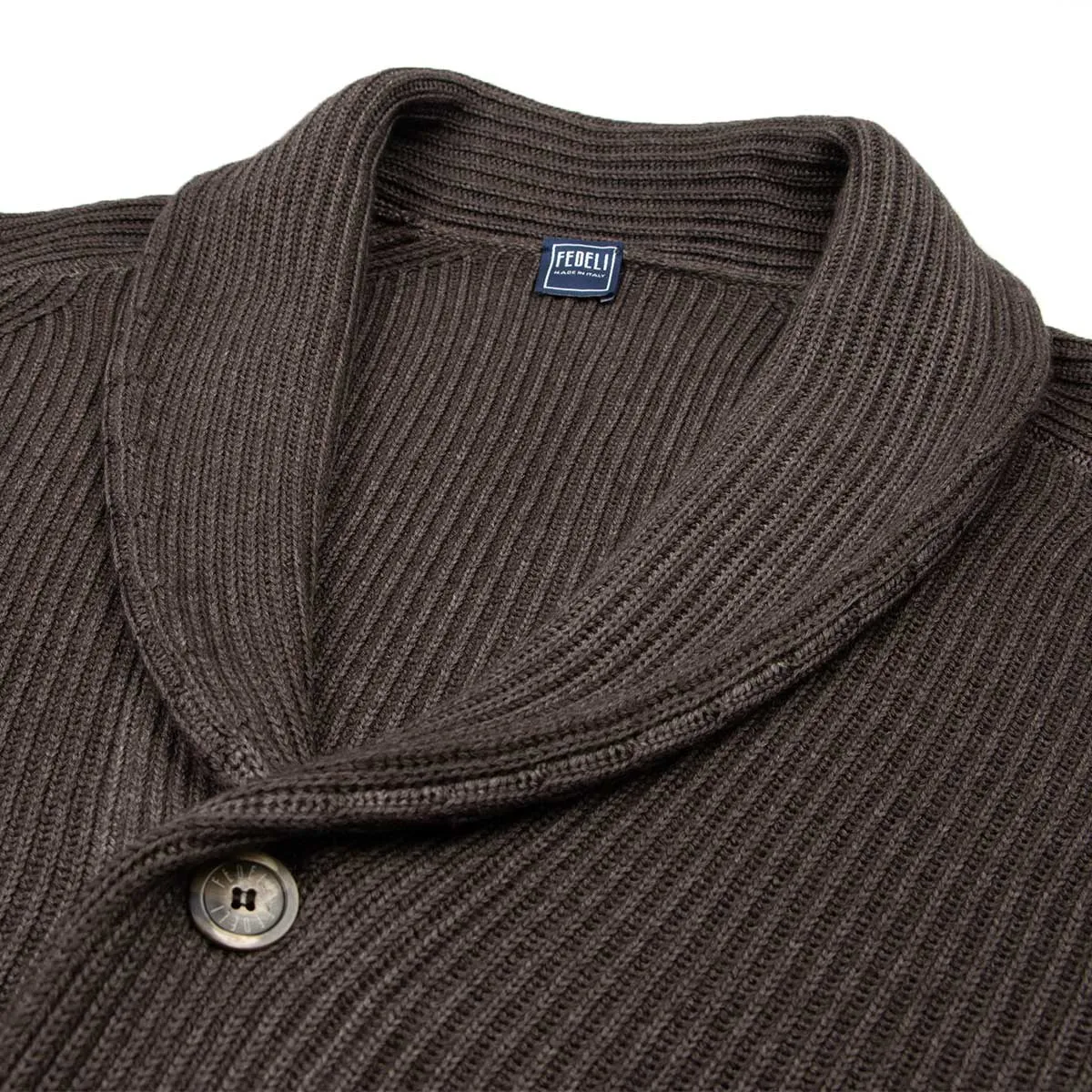 Brown Shawl Neck Merino Wool Cardigan