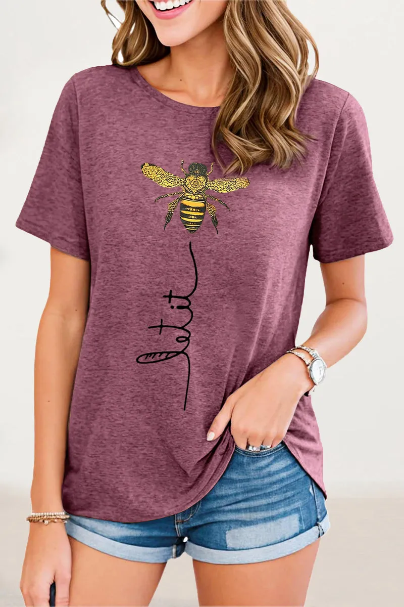 Casual Animal Letter Print Patchwork O Neck T-Shirts