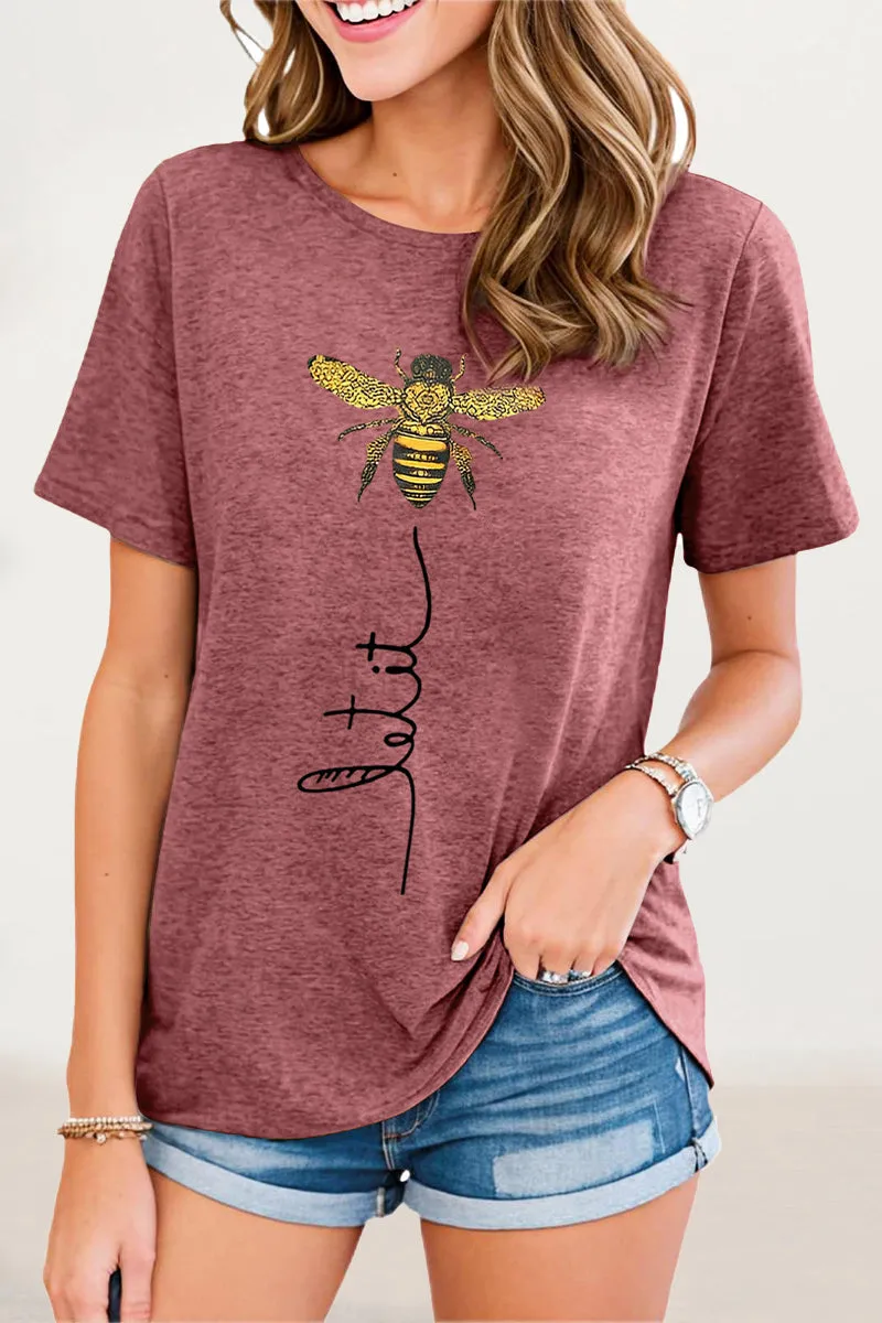 Casual Animal Letter Print Patchwork O Neck T-Shirts