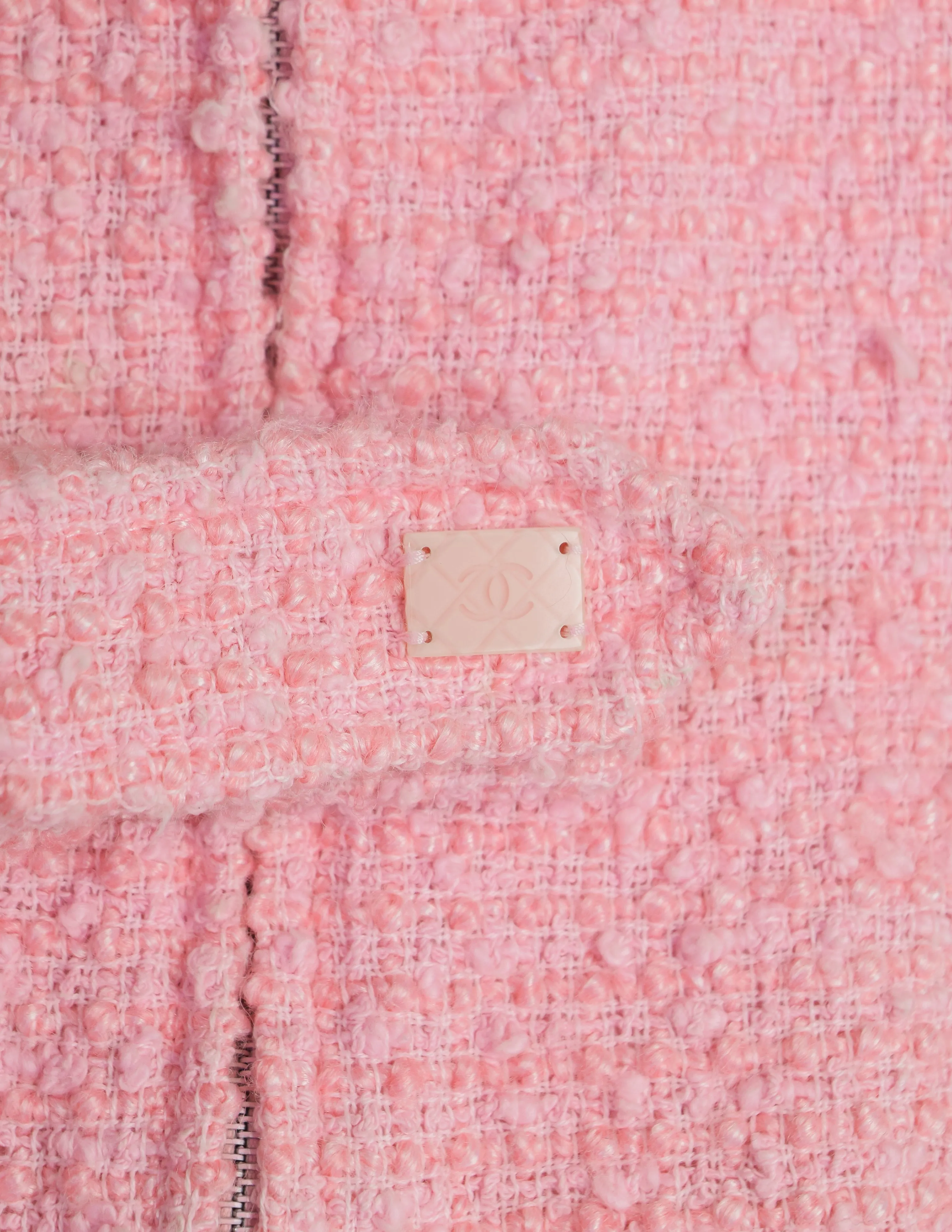 Chanel Vintage 2004 Cruise 'COCO' Baby Pink Cotton Boucle Blazer Jacket