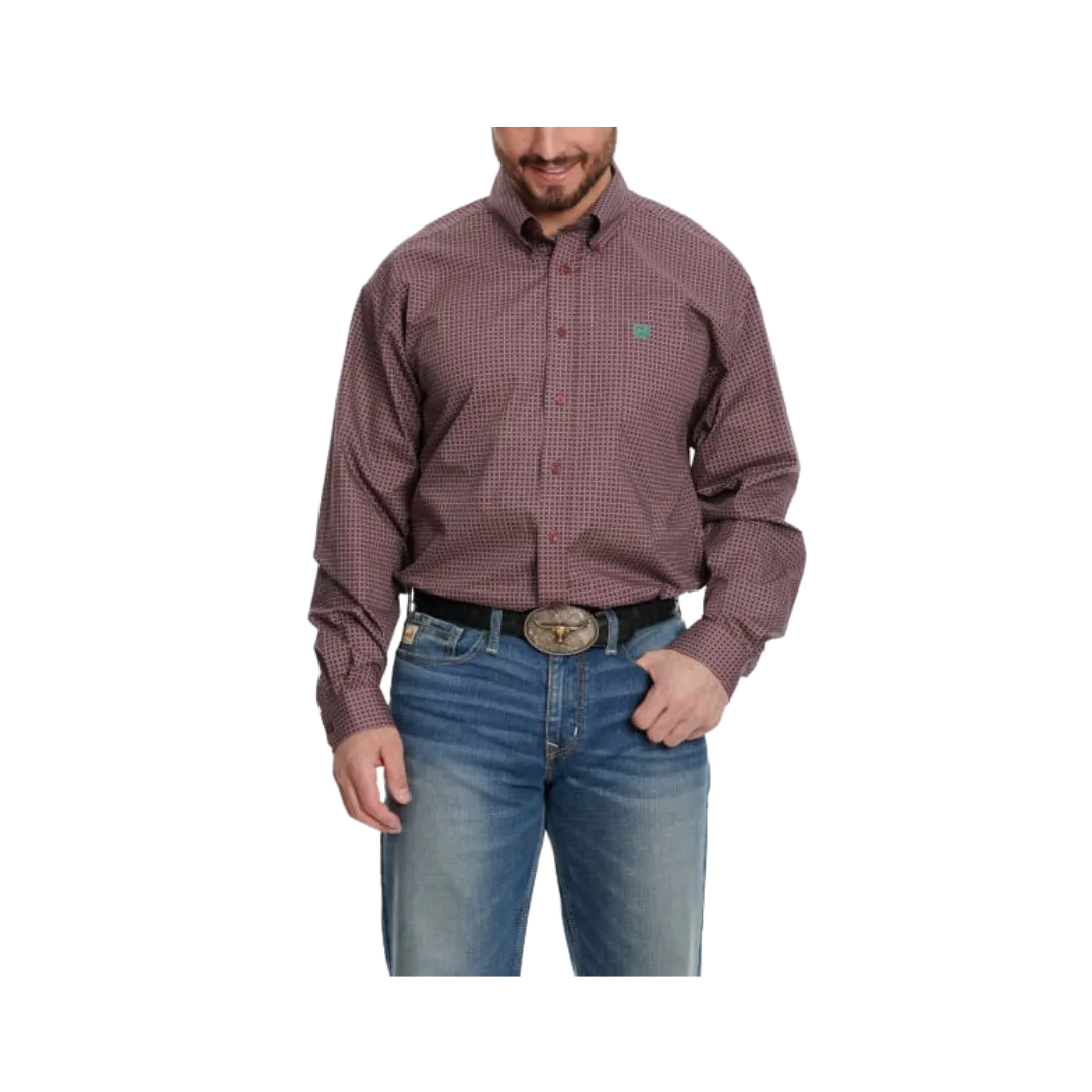 Cinch Men's Dusty Geo Print Long Sleeve Western Burgundy & Navy Shirt