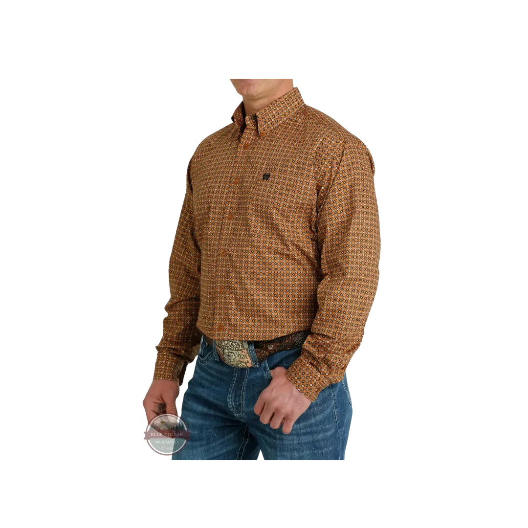 Cinch Men's Long Sleeve Button Down Diamond Print Gold Shirt