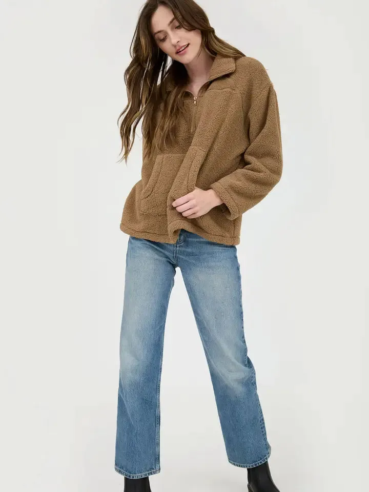 Collared Half Zip Up Fleece Jacket in Mocha 1061