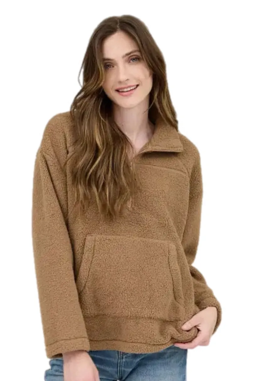 Collared Half Zip Up Fleece Jacket in Mocha 1061