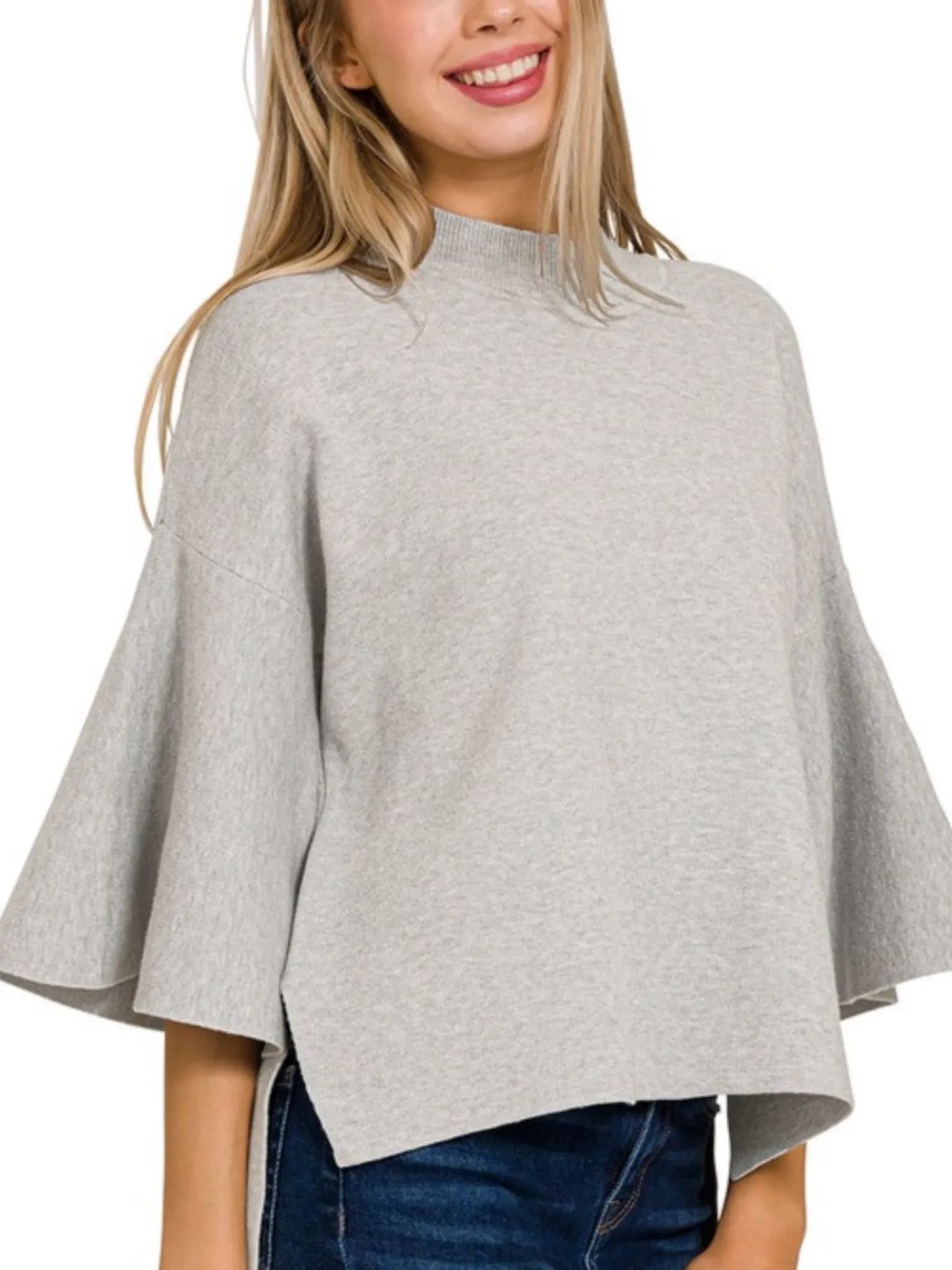 Corinne Bell Sleeve Sweater - Grey