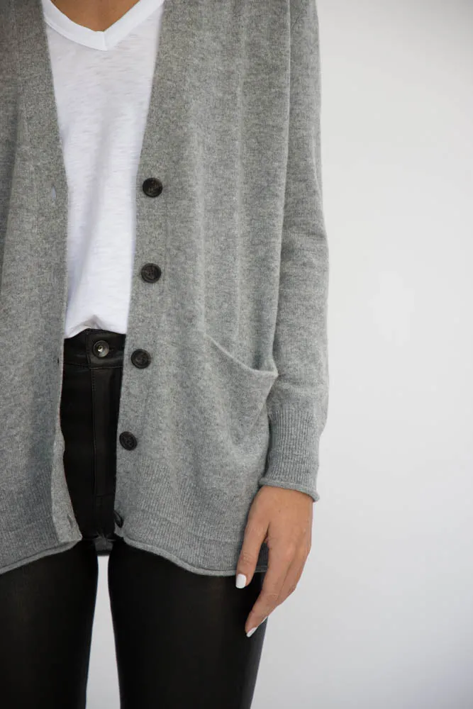 Eleis Collective- The Rib Detail Cardigan - Heather Grey