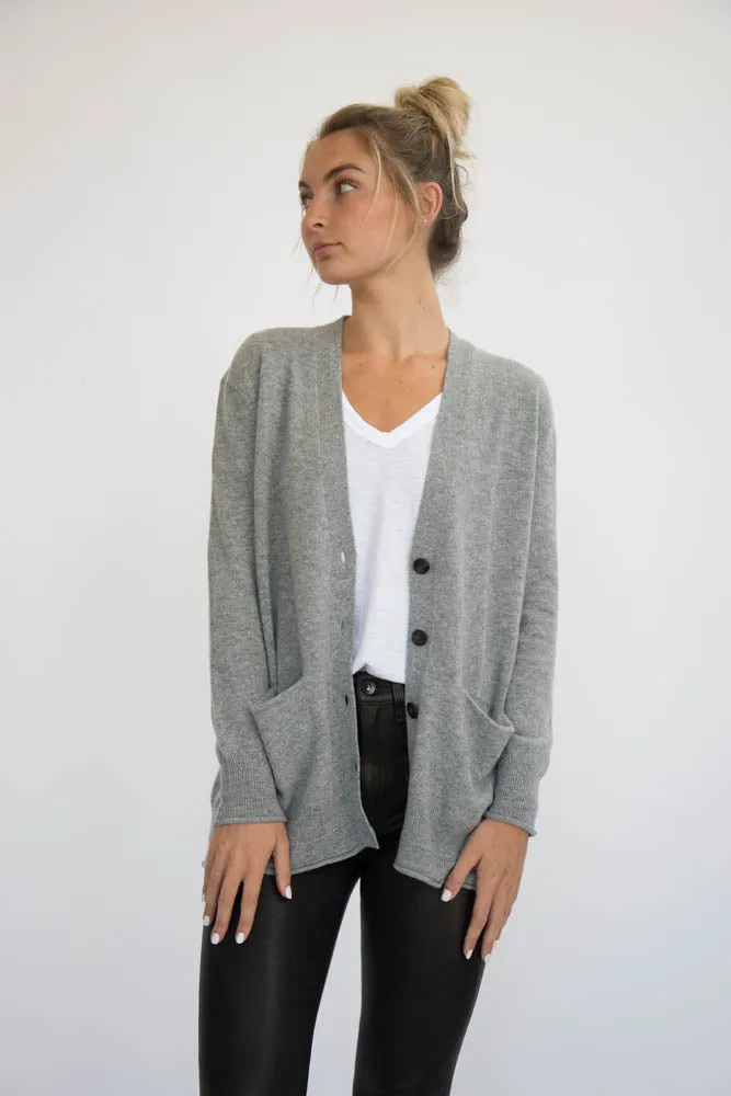 Eleis Collective- The Rib Detail Cardigan - Heather Grey