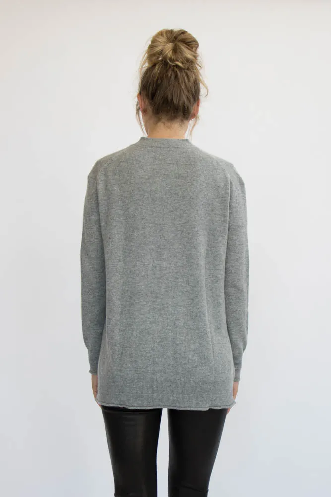 Eleis Collective- The Rib Detail Cardigan - Heather Grey