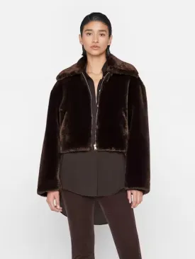 Frame - Faux Fur Zip Up Jacket in Espresso