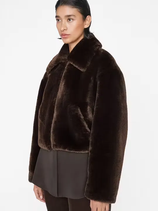 Frame - Faux Fur Zip Up Jacket in Espresso