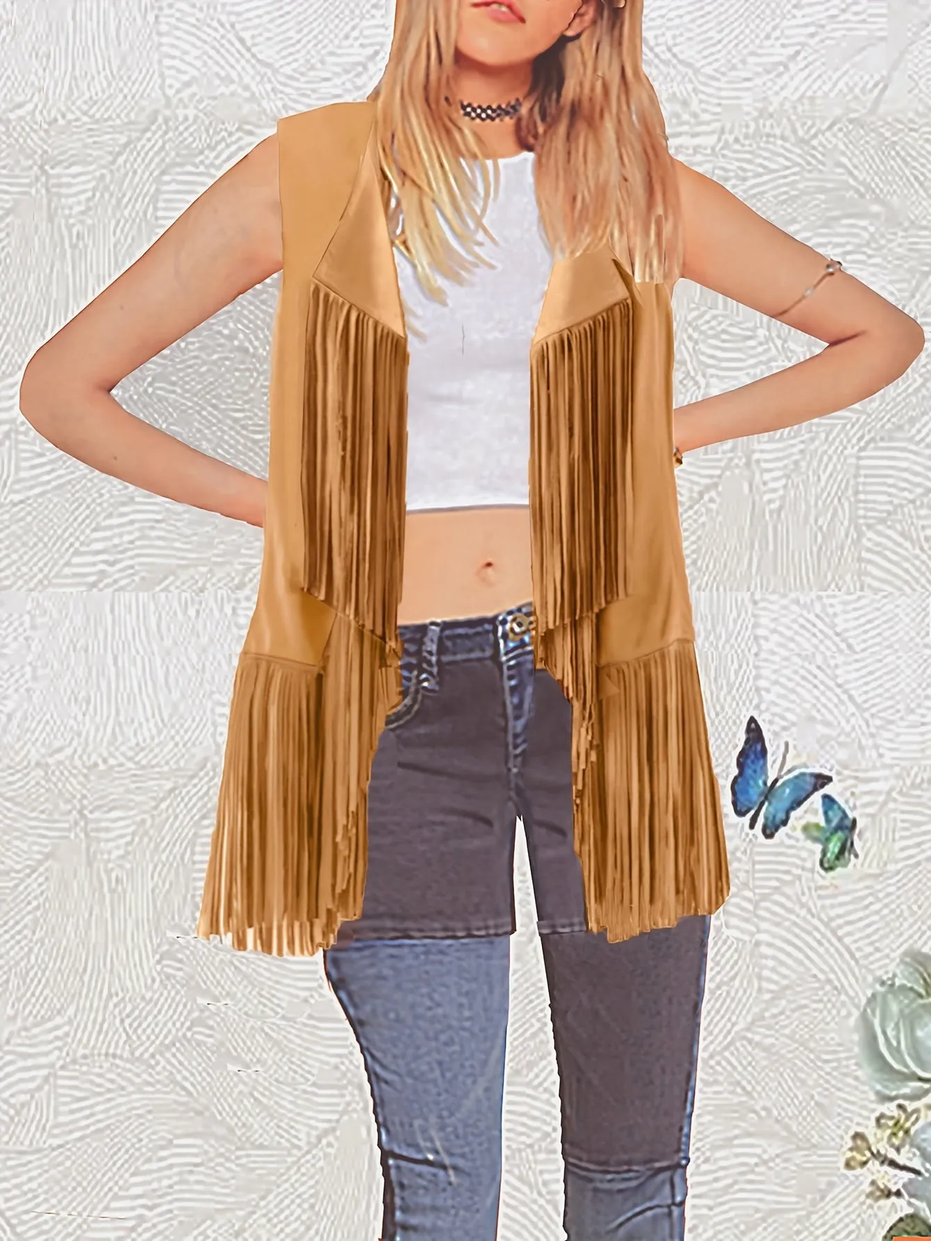 Fringe Hem Jacket Trendy Hippie Sleeveless for Spring  Summer