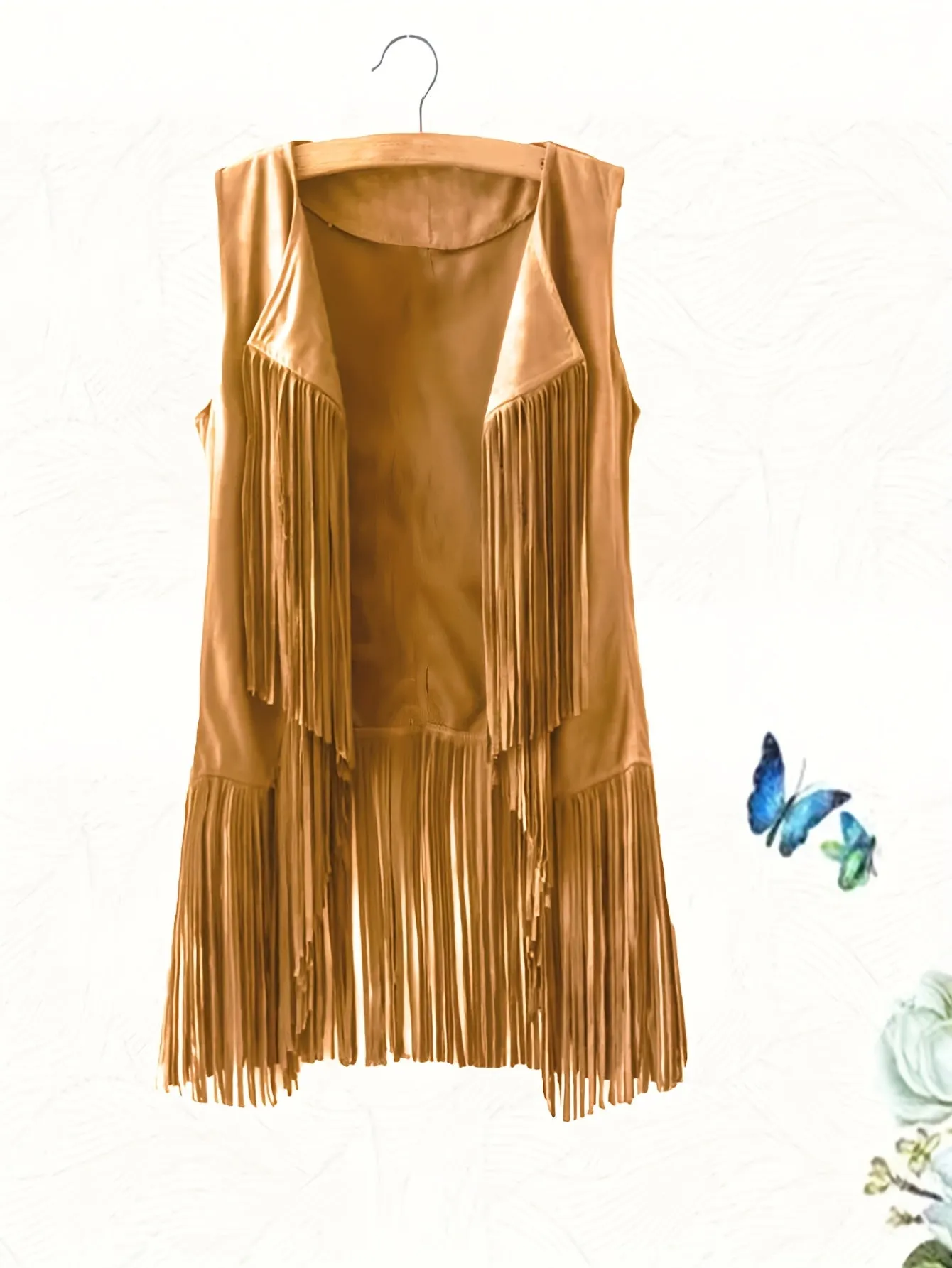 Fringe Hem Jacket Trendy Hippie Sleeveless for Spring  Summer