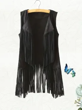 Fringe Hem Jacket Trendy Hippie Sleeveless for Spring  Summer