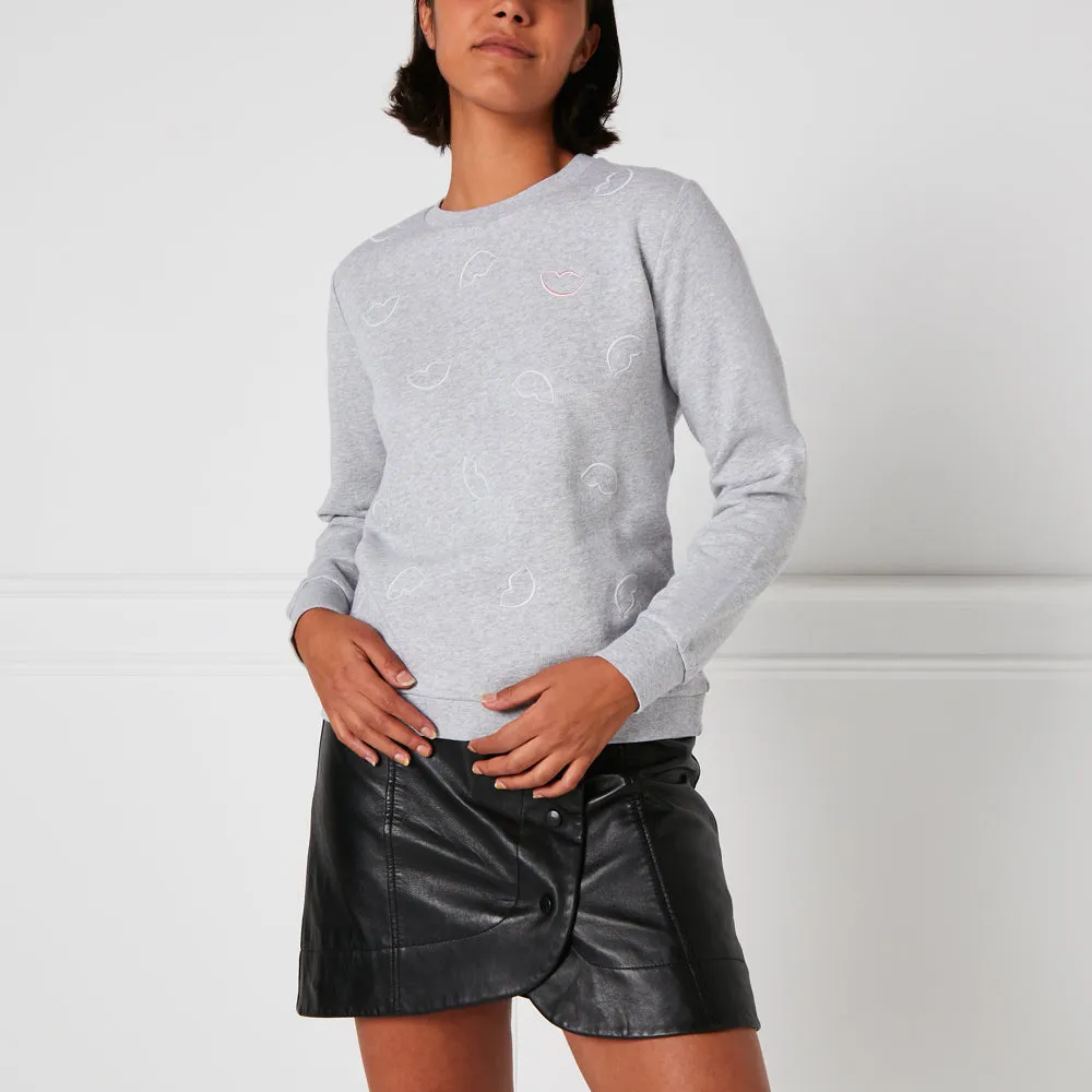 GREY EMBROIDRED LIP SAMI SWEATSHIRT