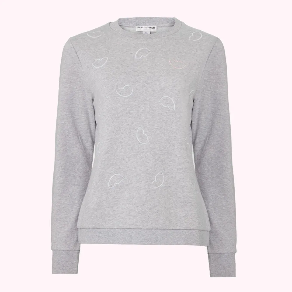 GREY EMBROIDRED LIP SAMI SWEATSHIRT