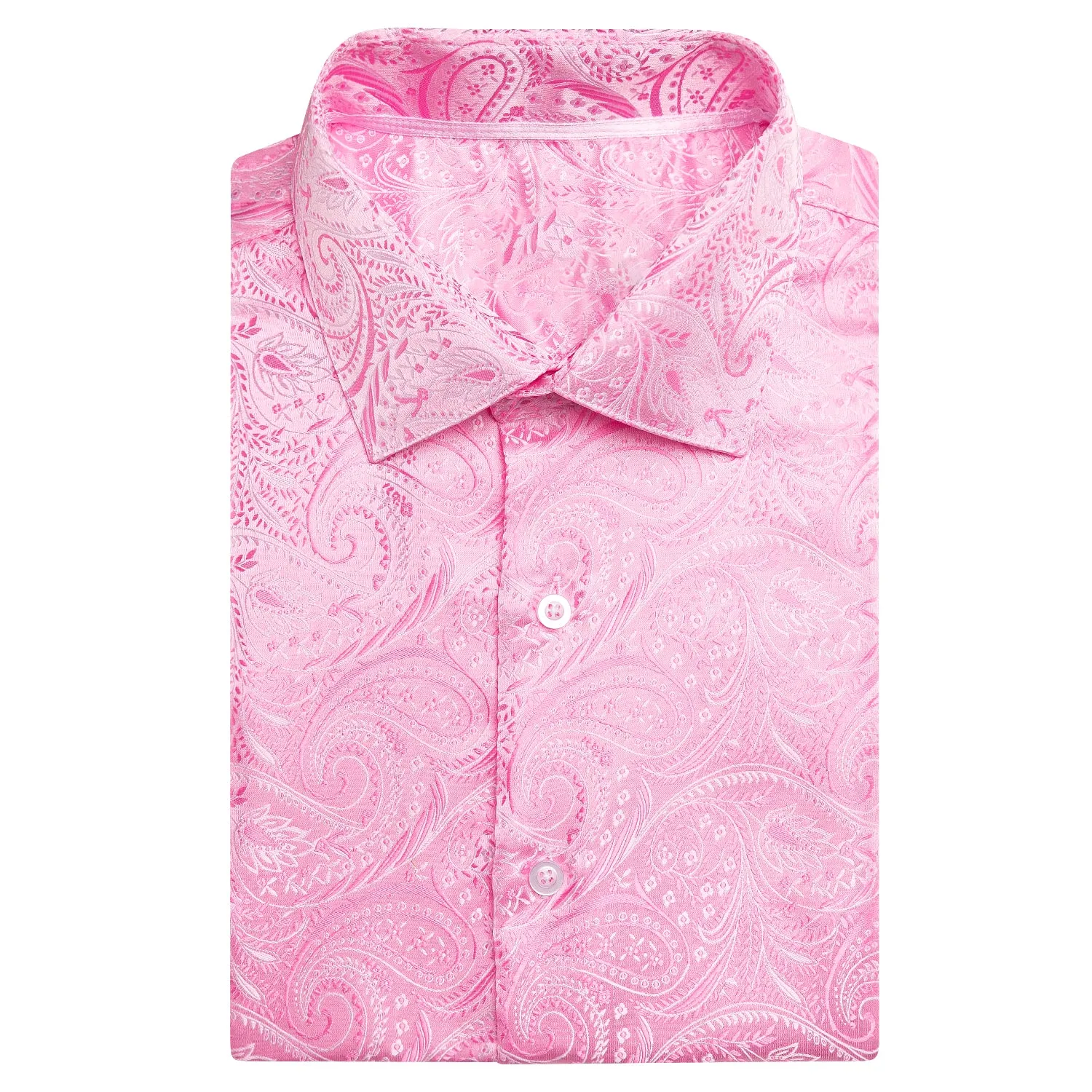 Hi-Tie Men's Top Baby Pink Paisley Silk Men's Short Sleeve Dress Shirt