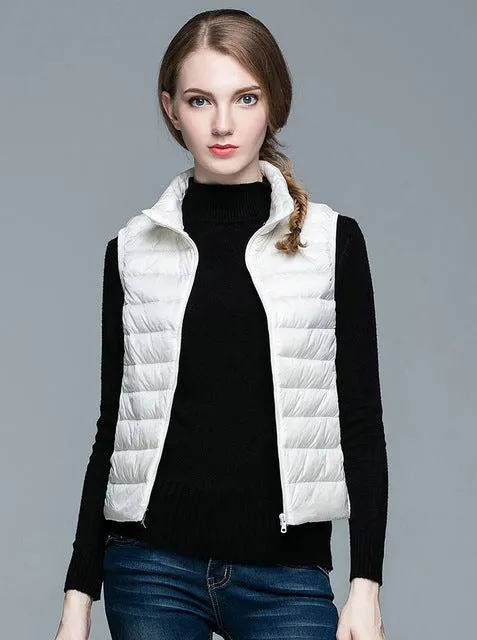 HOT!Winter Women 90% White Duck Down Vest Women's Ultra Light Duck Down Vest Jacket Autumn Winter Sleeveless Coat