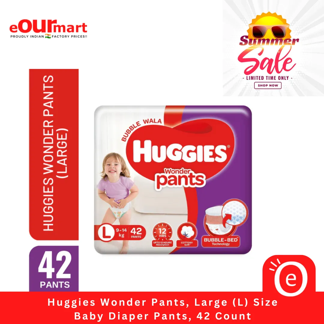 Huggies Wonder Pants, Large (L) Size Baby Diaper Pants, 42 Count