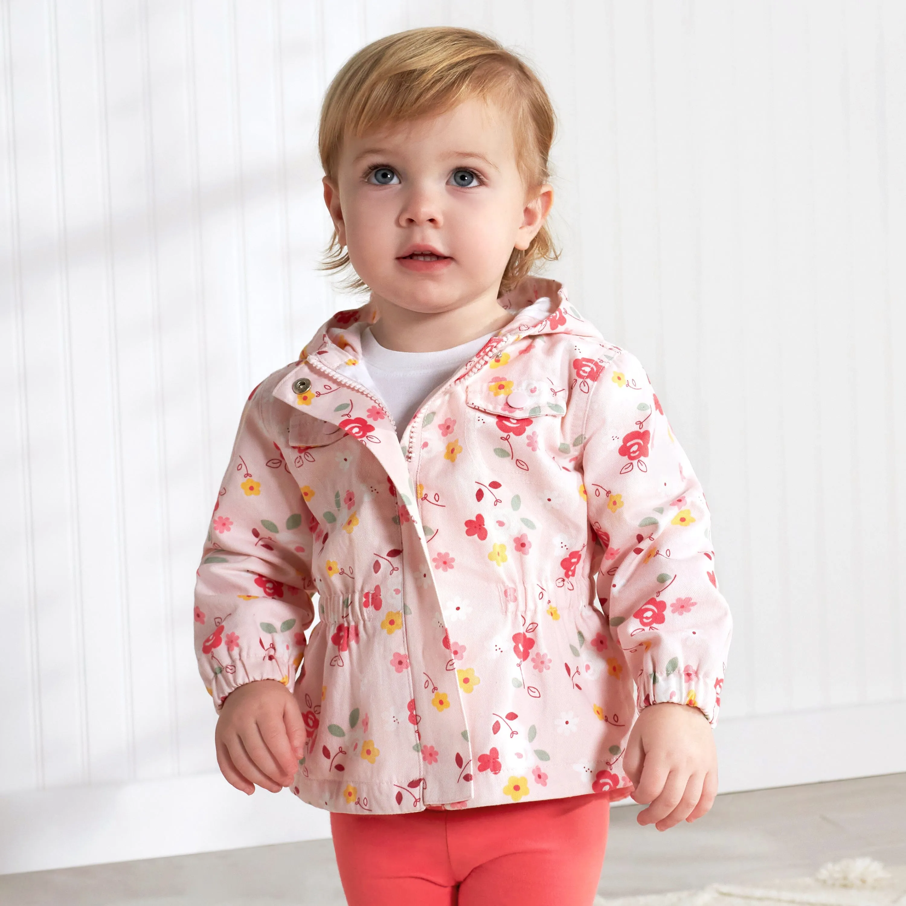 Infant & Toddler Girls Floral Hooded Cotton Twill Utility Jacket