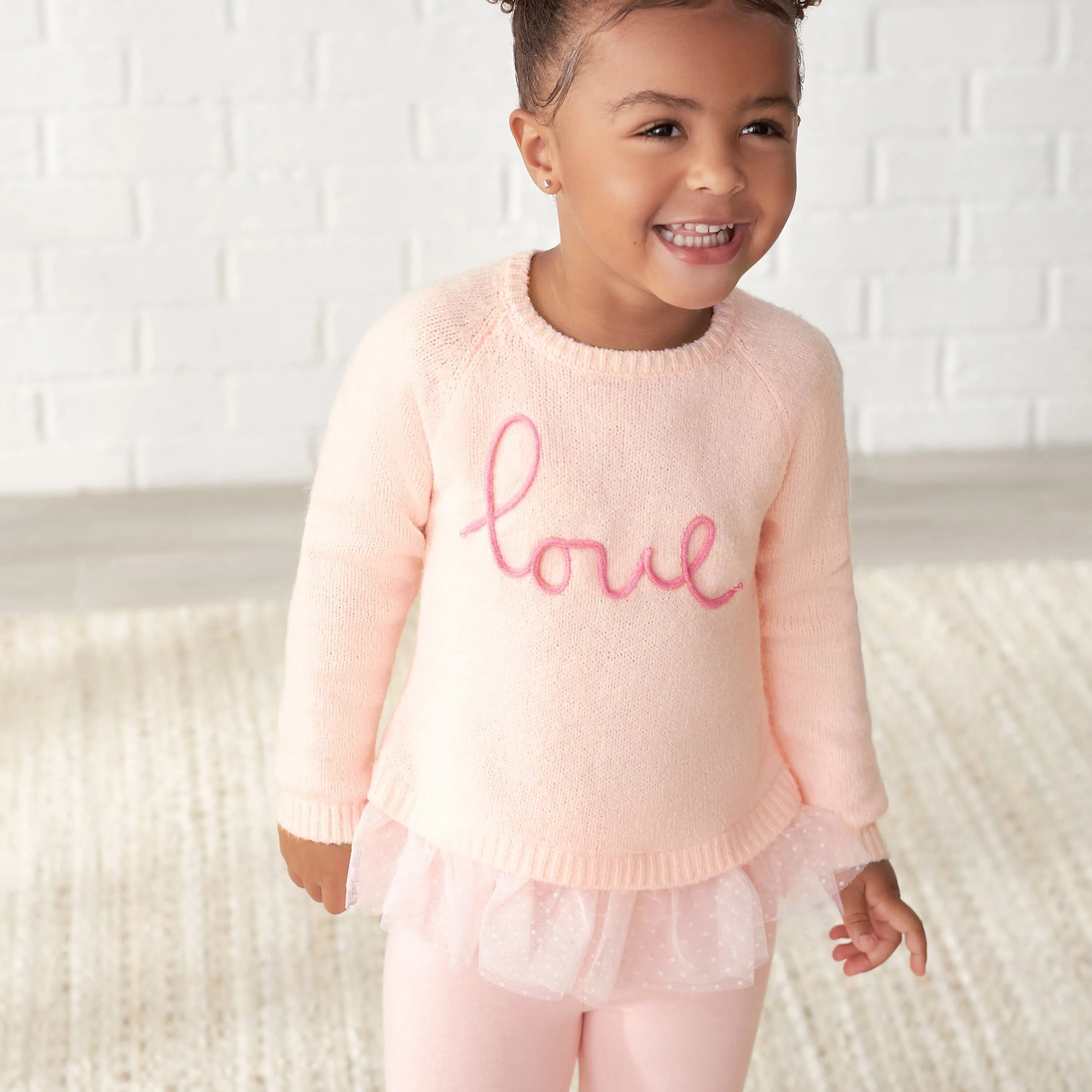 Infant & Toddler Girls Light Pink Sweater With Tulle Trim