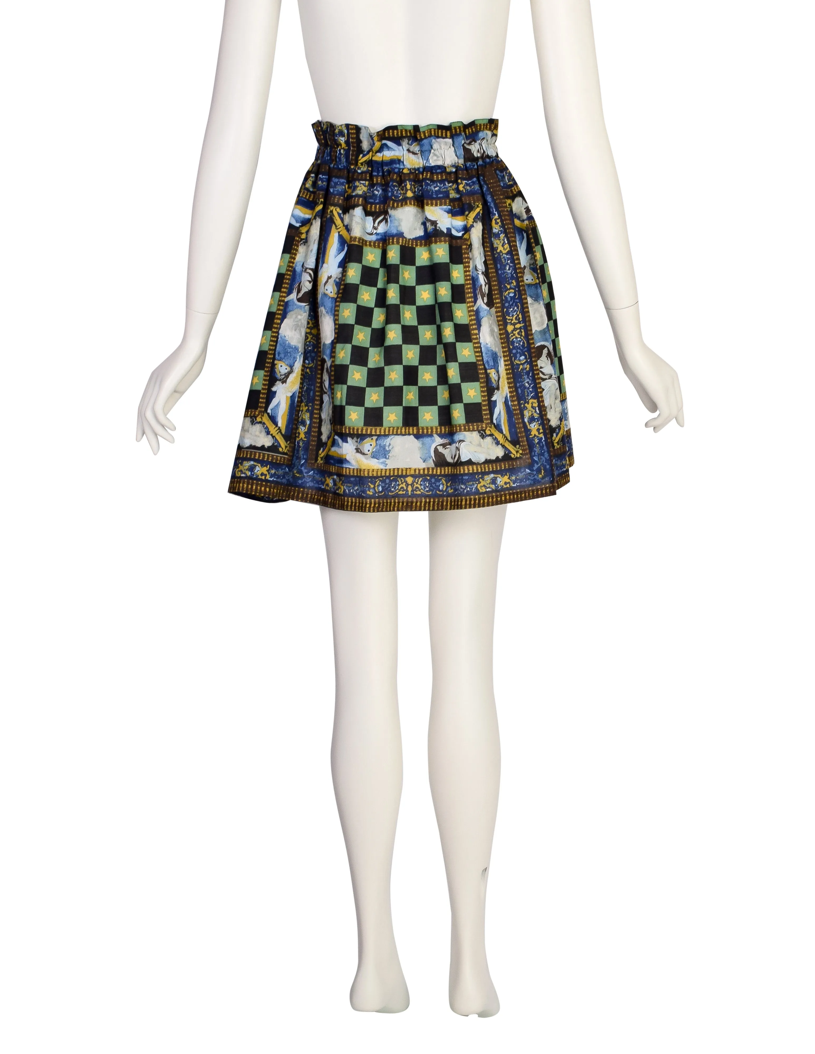 Jean Paul Gaultier Vintage Checkered Angel Print A-Line Mini Skirt