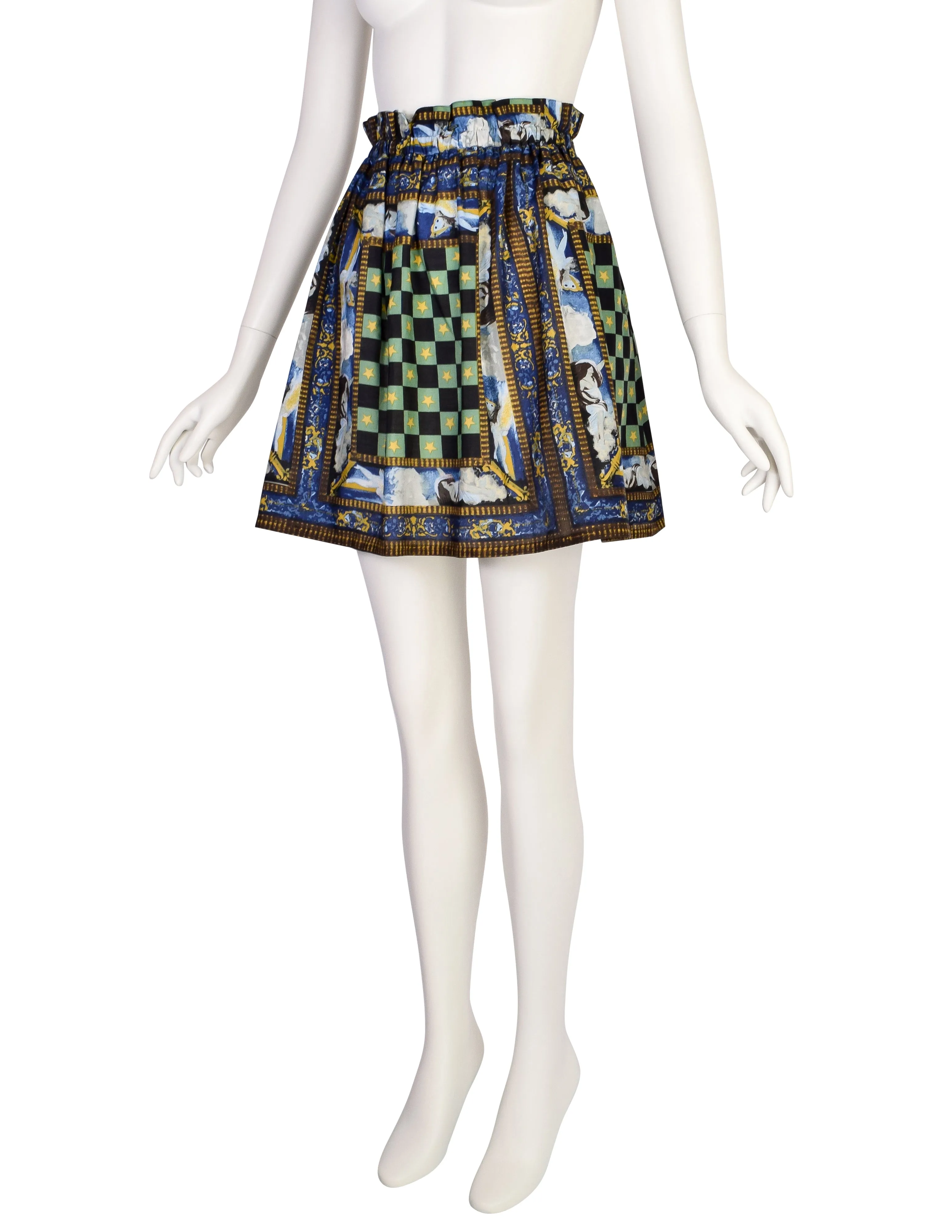 Jean Paul Gaultier Vintage Checkered Angel Print A-Line Mini Skirt