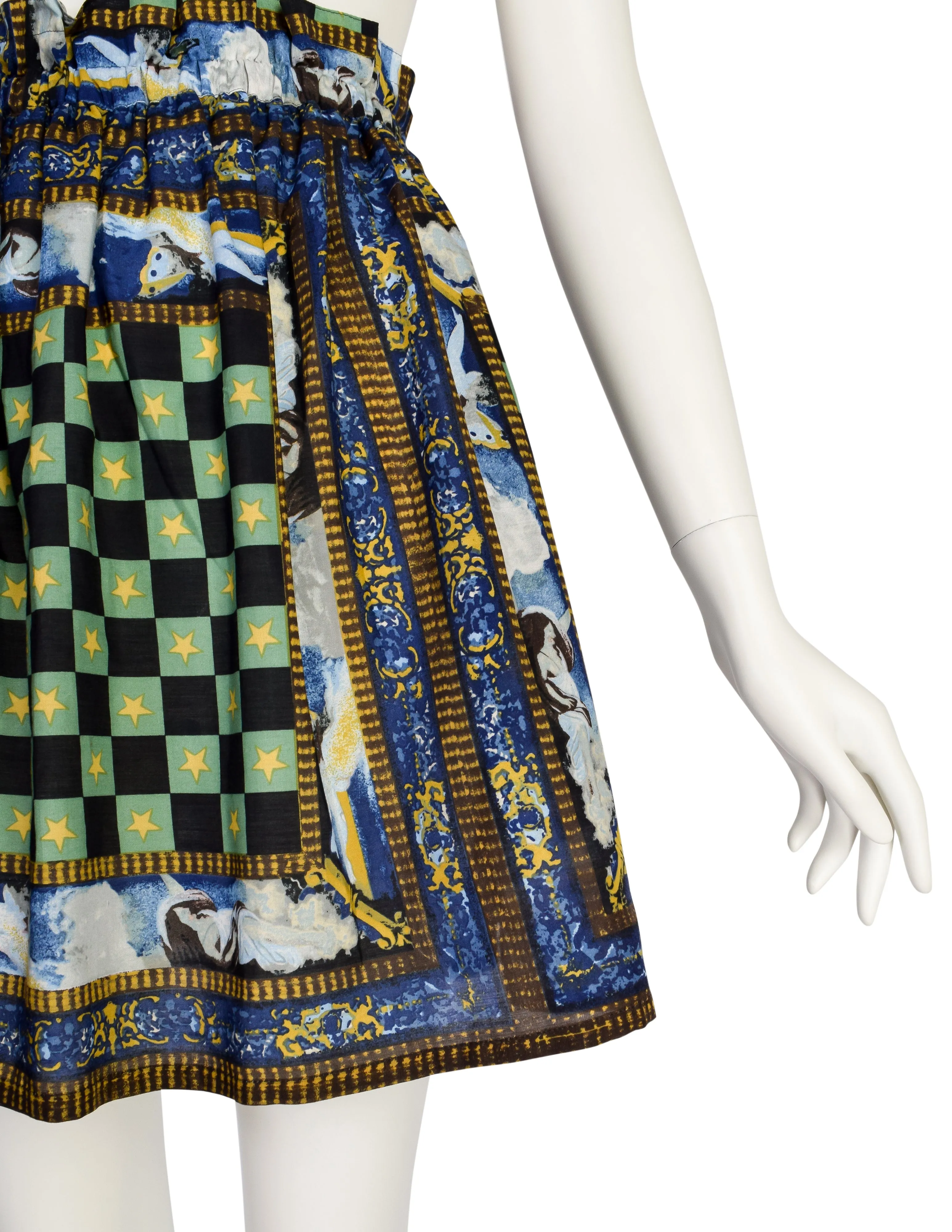 Jean Paul Gaultier Vintage Checkered Angel Print A-Line Mini Skirt