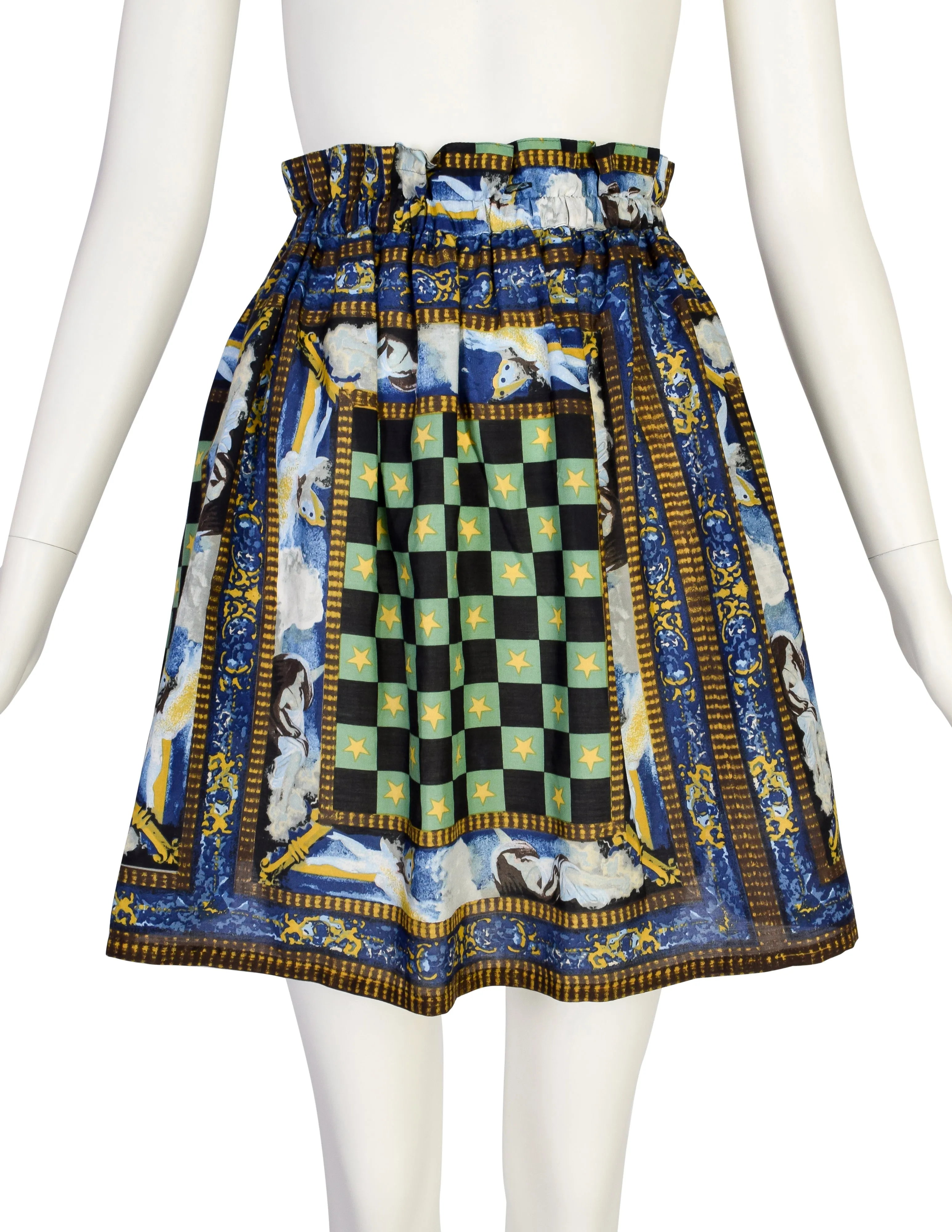 Jean Paul Gaultier Vintage Checkered Angel Print A-Line Mini Skirt