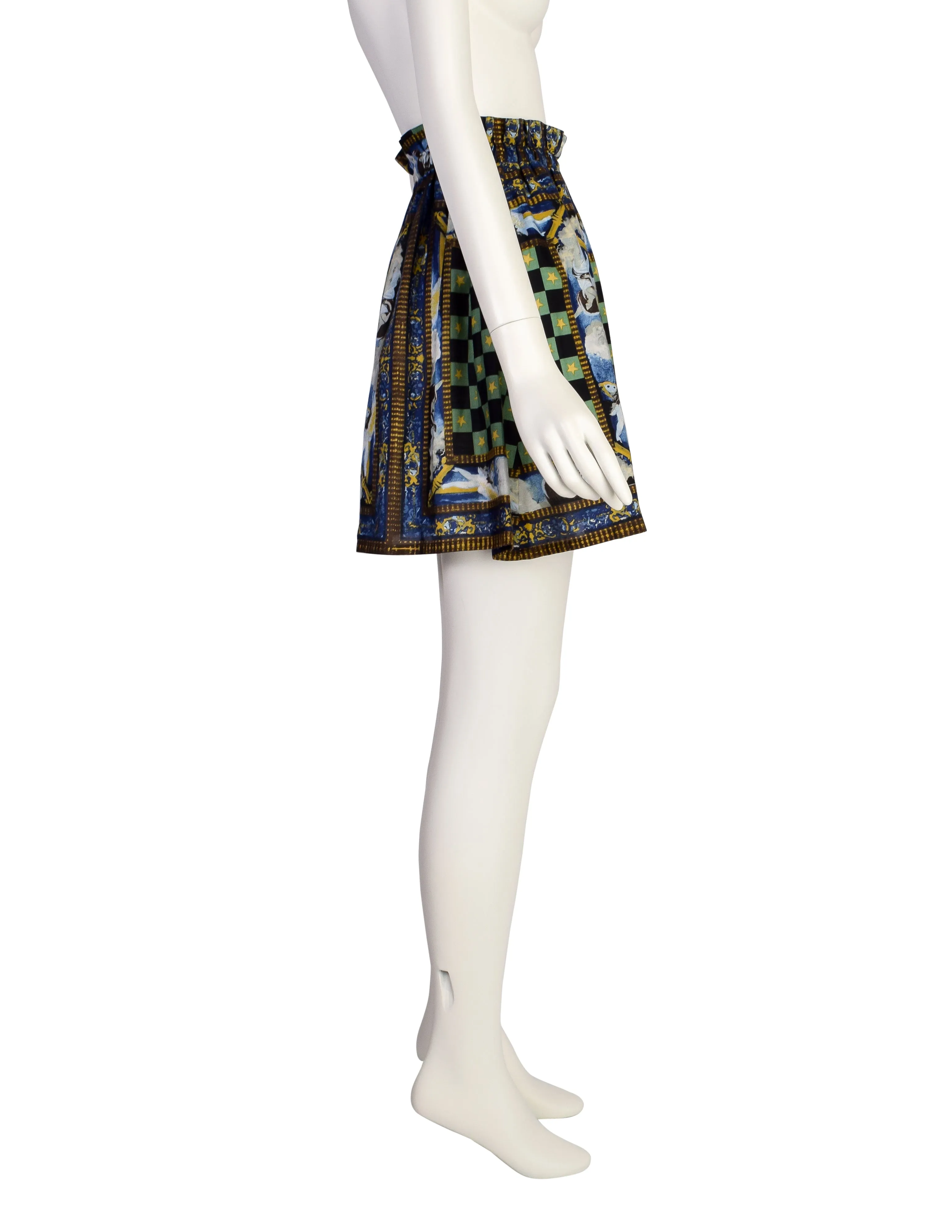 Jean Paul Gaultier Vintage Checkered Angel Print A-Line Mini Skirt