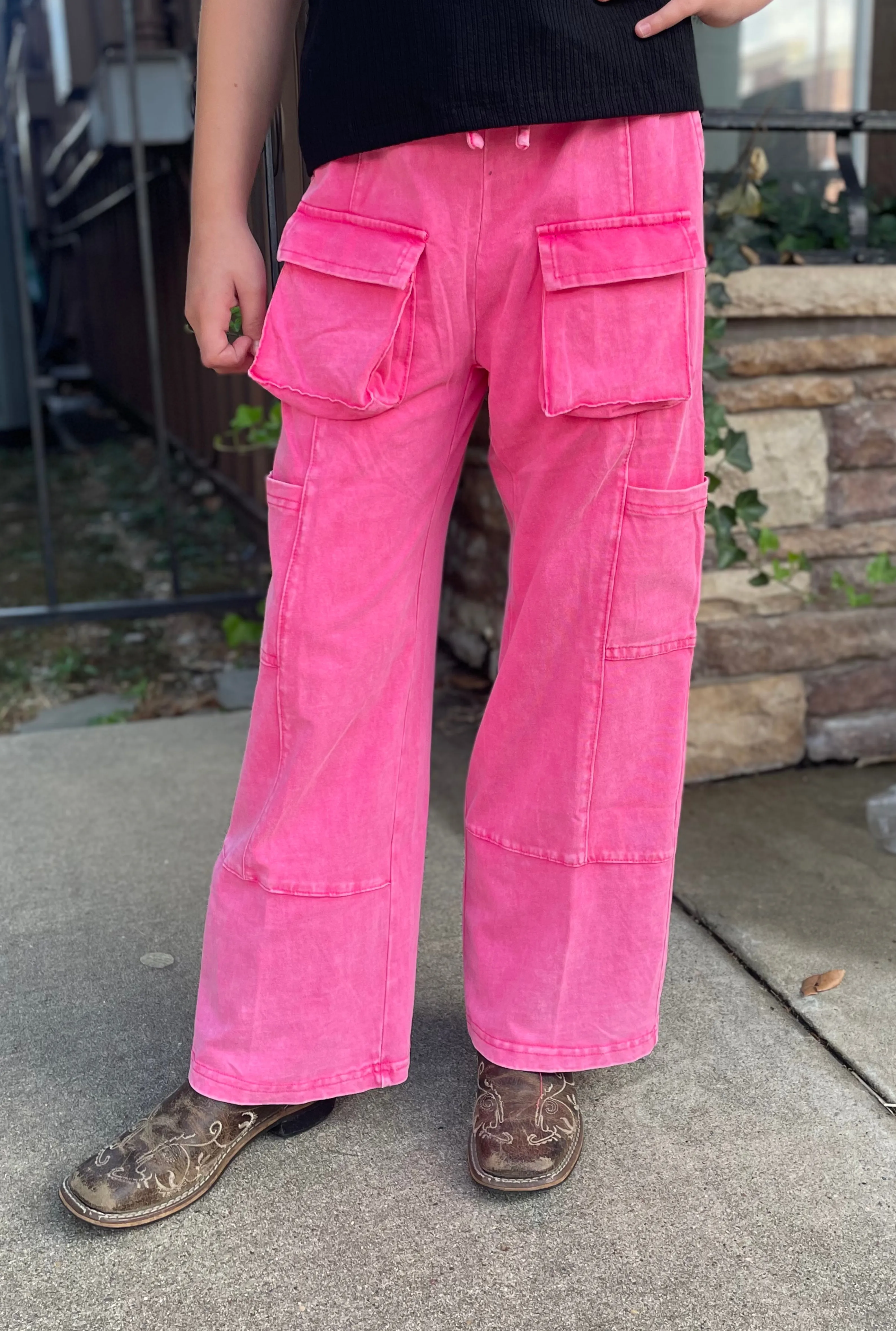 KIDS PINK CARGO PANTS