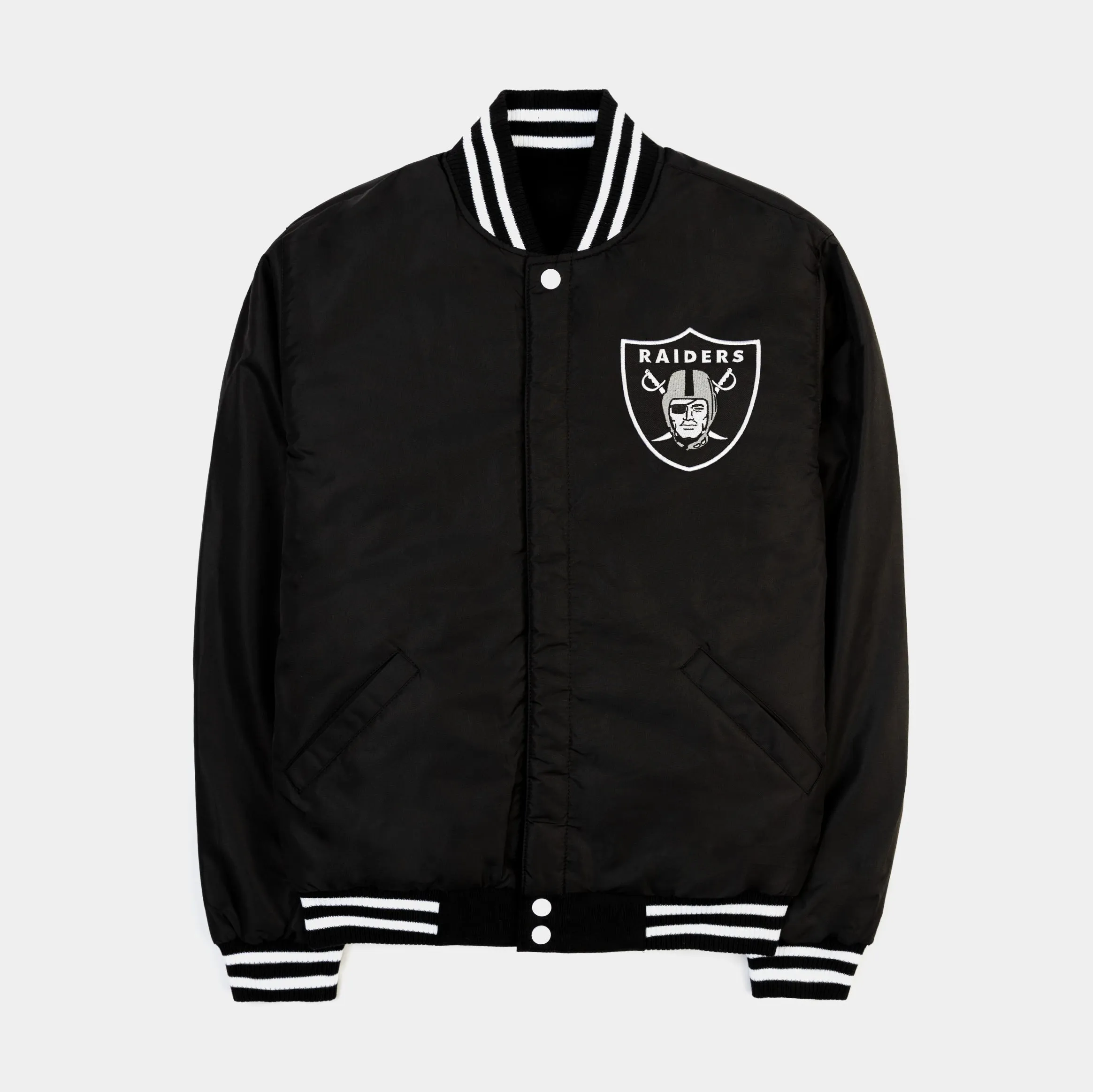 Las Vegas Raiders Reversible Letterman Mens Jacket (Black/White)