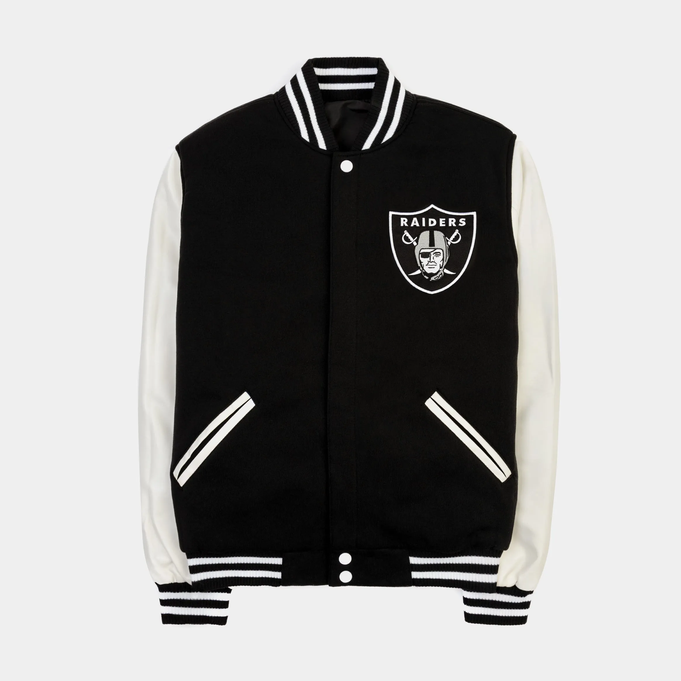 Las Vegas Raiders Reversible Letterman Mens Jacket (Black/White)