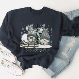 Let It Snow Watercolor Gnomes Unisex Size Crewneck Sweatshirt Winter or Christmas Cozy Pullover in Navy or White