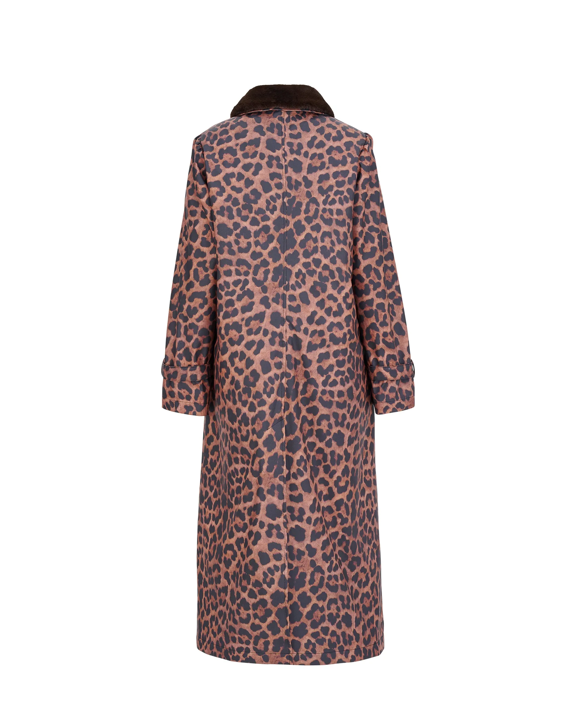 Long Raincoat with detachable plush collar - Leopard