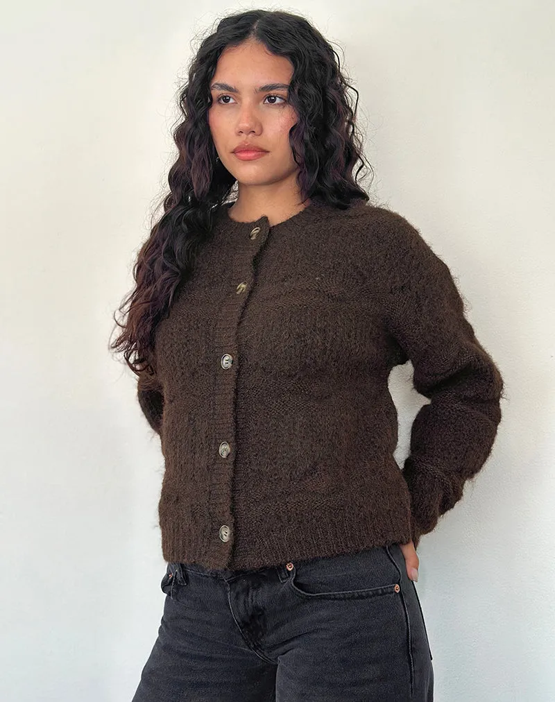 Luciana Textured Knit Cardi in Dark Brown