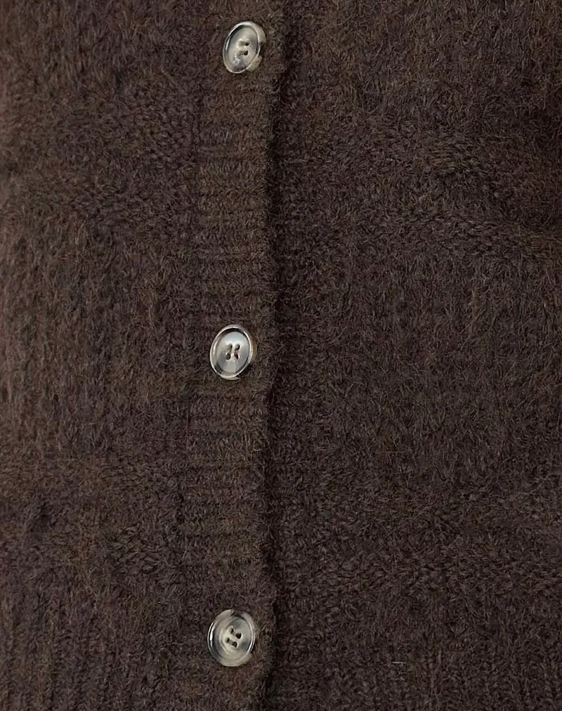 Luciana Textured Knit Cardi in Dark Brown