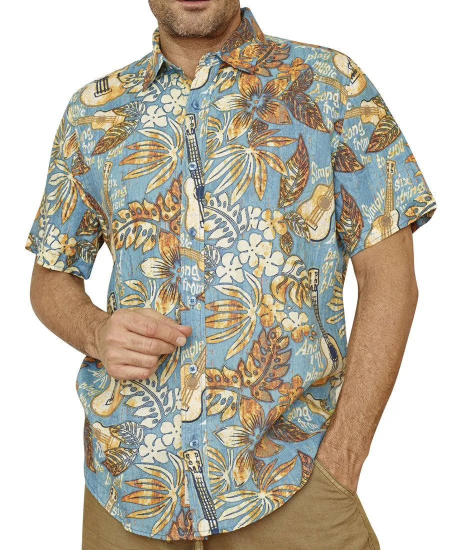 Margaritaville - Six String, Short Sleeve Vintage Guitar Print Tropical Shirt