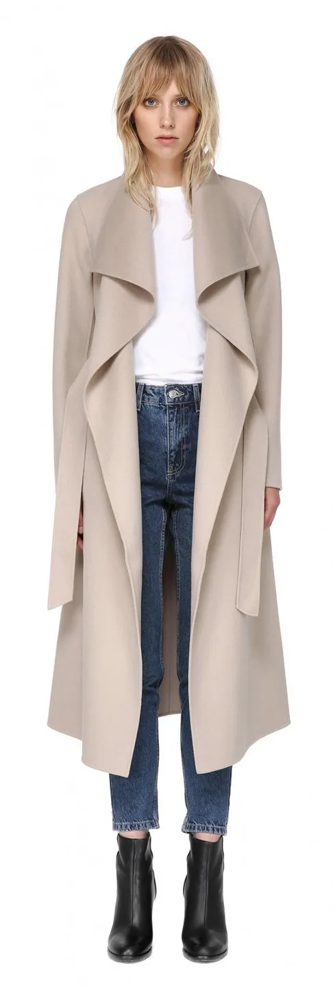 MCK - Mai Long Coat   Belted Waist Sand